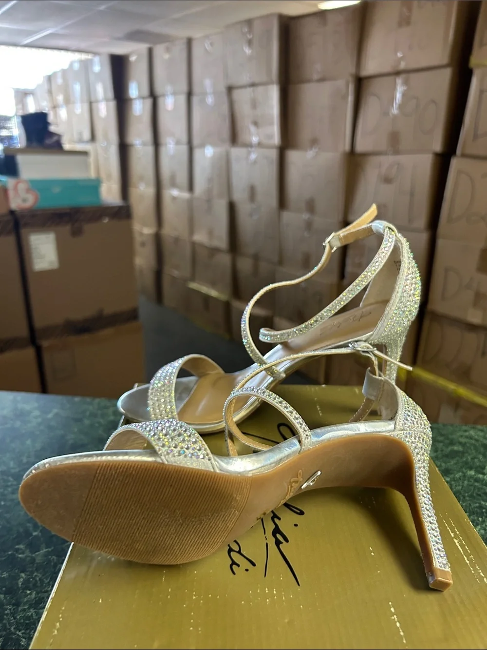 Thalia Sodi Silver Crystal Strappy Heels